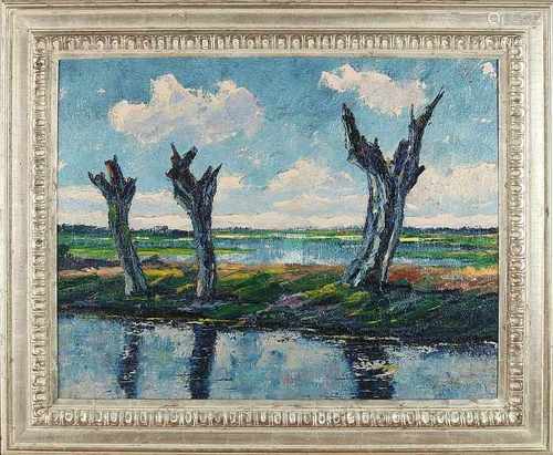 Peter van der Vomiting. 1896 - 1979. Willows in landscape. Oil on linen. Size: 81 x H, B 61 cm. In