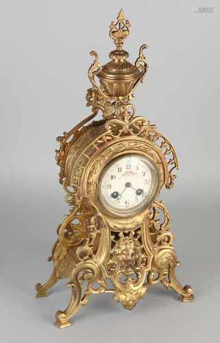 Antique French brass pendulum. Circa 1890. Historicism. With painted dial. Eight day-movement,