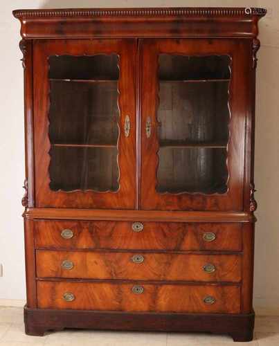 Dutch mahogany Biedermeier cabinet top cabinet with shelves and original ring attachment. Size: