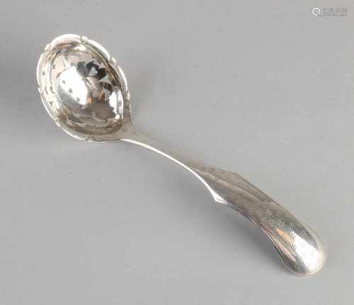 835/000 fine silver egg-spoon with pierced container, molded stem with dotted engraving +