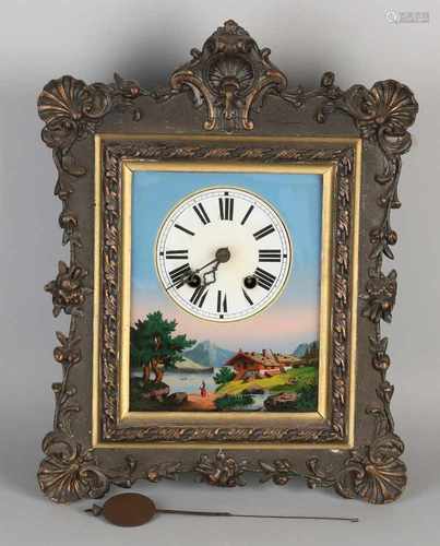 19th Century German painting Schwarzwalder clock. Rear-glass representation. Ornamented list.