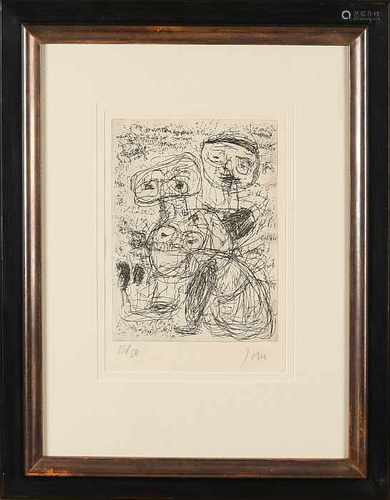 Asger Jorn. 1914 - 1973 Nr. 18/50. Figures composition. Etching on paper. Size: 26 x 21 cm. In