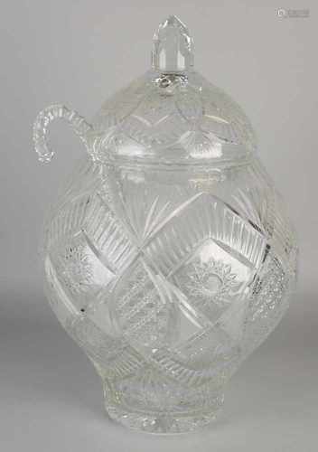 Very big faceted crystals Czech bowlpot with dipper. 21st century. Size: 48 x 28 cm dia. In good