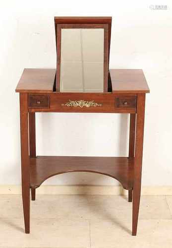 Early 19th century mahogany Empire poudreuse with mirror, storage and drawers. Circa 1820.