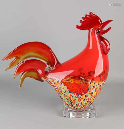 Large glass Murano-style rooster. Available in red / blue / yellow / black. 21st century. Size: 38 x