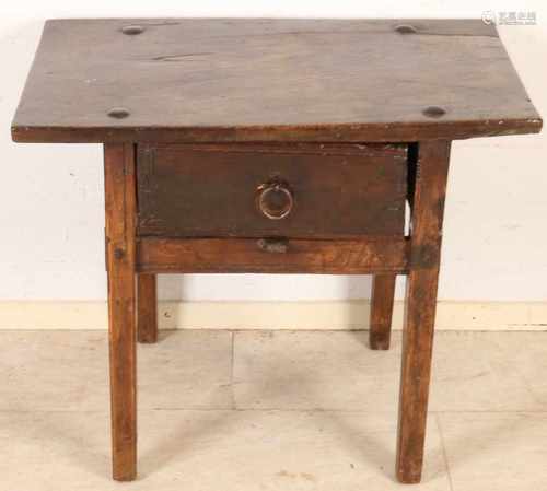 18th - 19th Century Spanish chestnut wood table with drawer. Beautiful patina. Size: 60 x 76 x 73