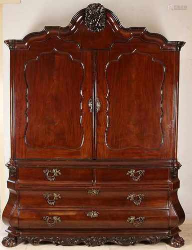 18th Century Dutch mahogany Louis XV cabinet with claw feet and superb fittings. Older