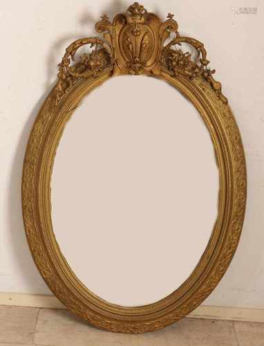 19th Century Louis Philippe mirror with cornucopia. Crown damage + repainted. Size: 130 x H B 80 cm.