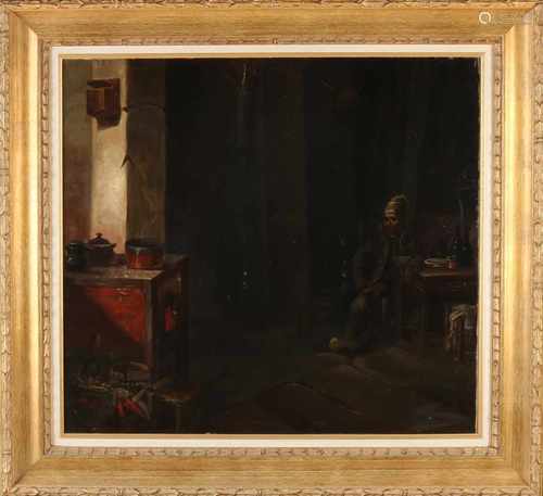 Unsigned. 19th century. Boer interior. Oil on linen. Dimensions: H 64 x W 69 cm. In good condition.