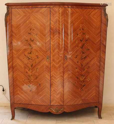 French style two-door wardrobe with branding iron. 20th century. Nice quality rosewood. Marquetry