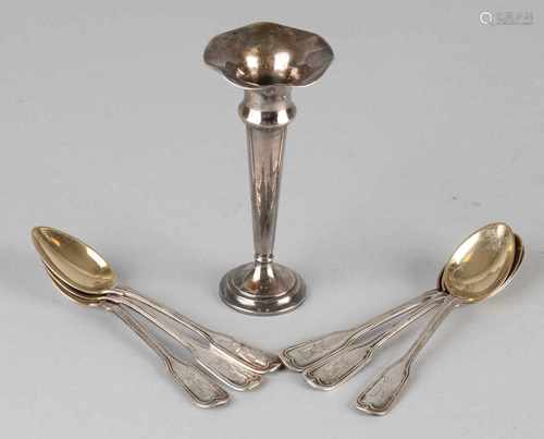 Lot silver, 800/000, with 6 teaspoons of silver with heart fillet provided with monogram