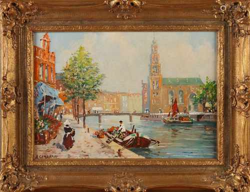 A. Gerhard. 1910 - 1975 German School. Amsterdam Westertoren. Oil on linen. Size: 30 x H, B 40 cm.