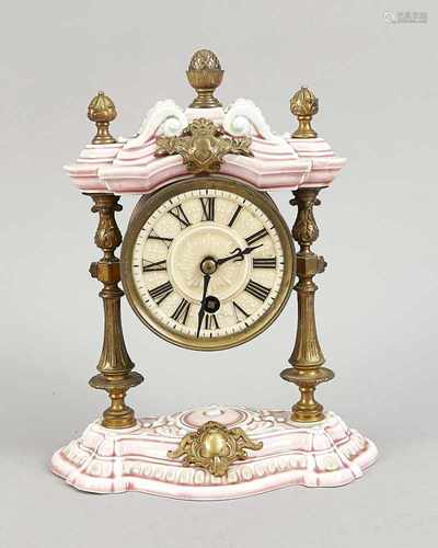 Antique Majolica Lenzkirch clock with bronze. Eight day silent movement. A.U.G. 687827. Size: 26 x