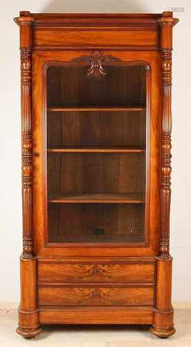 Large 19th century mahogany Louis Philippe cabinet. One-door with two drawers, and shelves full