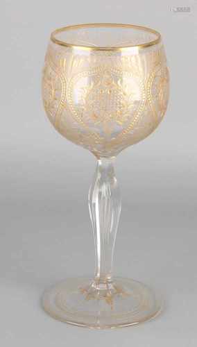 Large 19th century crystal glass jar glass. Etched, floral and gold decor. Size: H 28 cm. In good