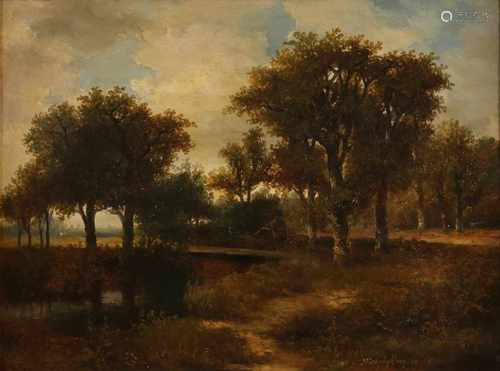 Herman Rijkelijkshuijsen. 1813 - 1883. Dutch forest scene with ven. Oil paint on panel. Size: 42 x