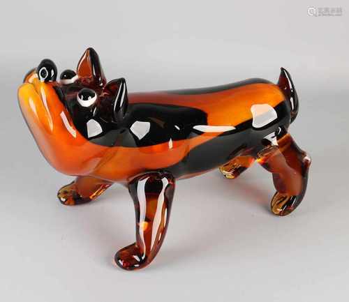 Large glass Murano style dog in black / brown. 21st century. Size: 24 x 40 x 20 cm. In good