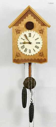 Russian wooden cuckoo clock with bakelite. 20th century. Size: 30 x 22 x 12 cm. In good condition.