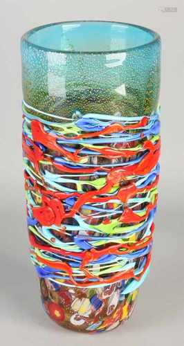 Modern glass fusing vase. 21st century. Size: 32.5 x 14 cm dia. In good condition.