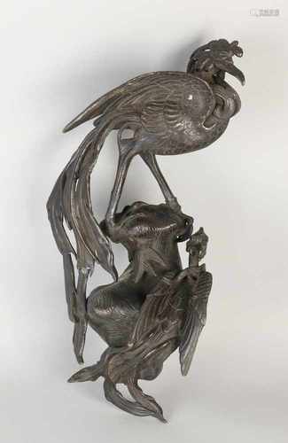 19th Century Chinese / Japanese bronze decorations. Two birds of paradise. Fracture in tail.