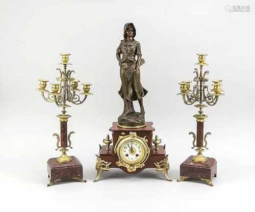 Three-piece set of French pendulum. Second half 19th century. Pendulum female figure with 