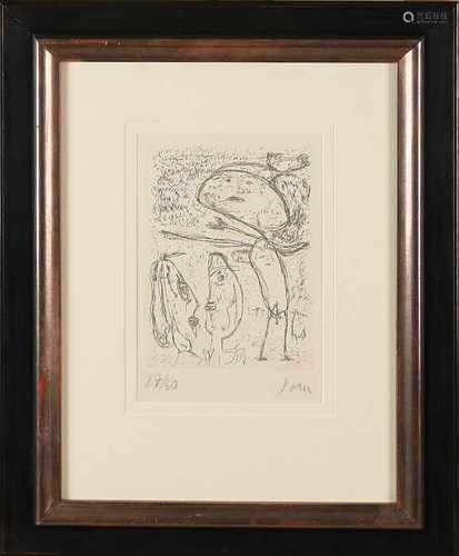 Asger Jorn. 1914 - 1973 Nr. 27/50. Stranger in village. Etching on paper. Size: 20 x 14.5 cm. In