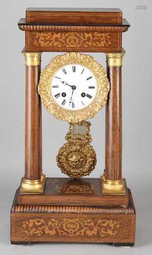 19th Century French Louis Philippe rosewood portal clock with floral marquetry. Circa 1870. Eight