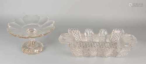 Two parts antique crystal. 19th century. One time tazza. One major diamond cut scale. Minimum