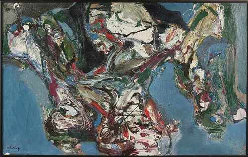 Henk Abrasion. 1928 - 1984 Enschede. Abstract composition. Oil on linen. Size: 48 x H, B 78 cm. In