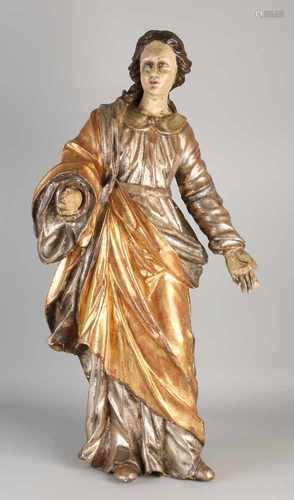 Big, early 18th century gilt / plated wood carved Baroque religious figure with original polychrome.