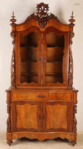 19th century Dutch mahogany bonheur / glass-set top box with curved front. With original carving +