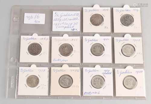 10x Silver ½ Gulden. 1858, 1859, 1863, 1866, and 1921 T / m, 1930. Complete. In good condition.10x