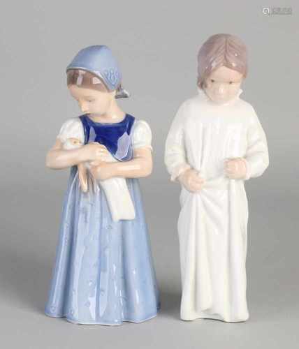 Two Danish porcelain figures. 20th century. One time Bing and Grøndahl girl in pajamas. One time