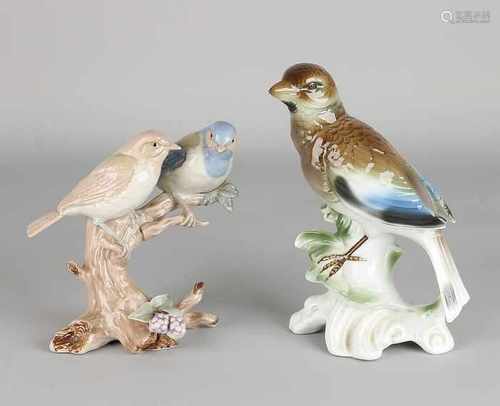 Two porcelain figures. One time Gerold Bavaria Western Germany bird. One times two birds, one