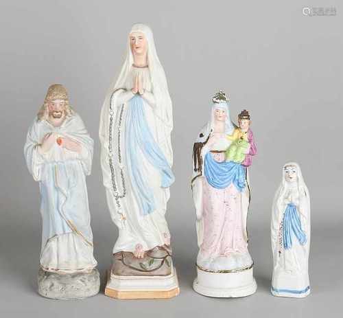 Three antique bisquit porcelain holy figures. Circa 1900 - 1930. Size: H 13-27 cm. In good