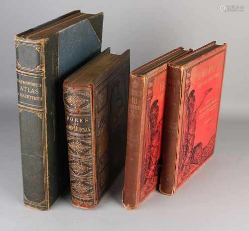 Four English antiquarian books. Consisting of Works John Bunyan illustrated (lots of pictures).