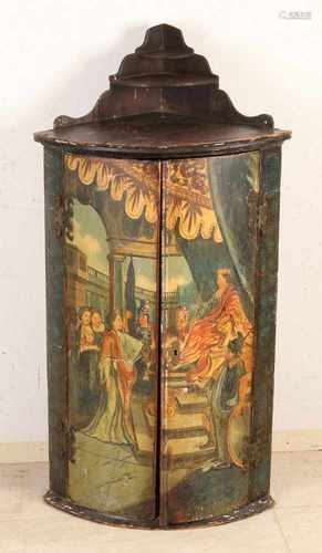 Amelander 18th Century corner cupboard with original polychrome. Roman representation. Size: 113 x