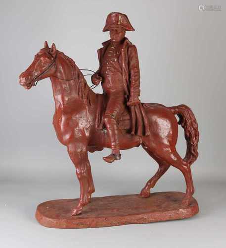 Large heavy cast iron Napoleon Bonaparte on horseback. 19th century. Fracture in bone. Size: 61 x 58