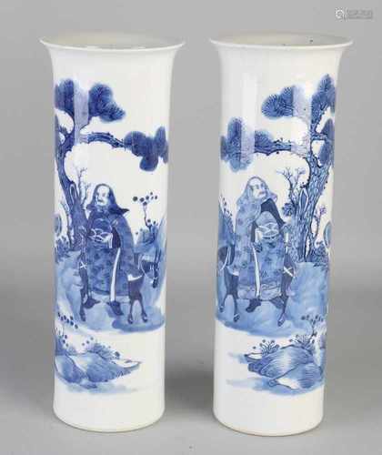 Two antique Chinese porcelain rolvazen with figures in landscape decor and four signs bottom mark.