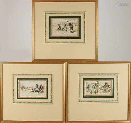 Five old / antique prints in gold frames. Size: 36-44 cm. In good condition.