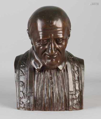 Antique French bronze bust. 19th century. F. Barbedienne Fondeur. Reduction mécanique. Old man.