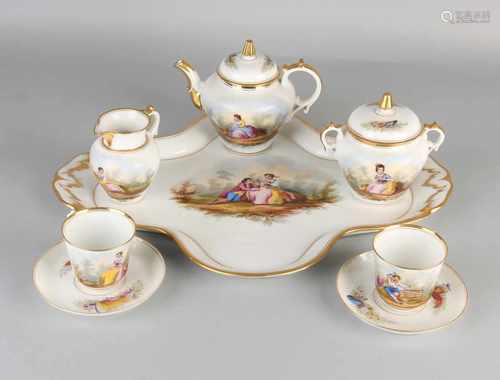 Rare 19th century hand-painted porcelain Biedermeier tete à tete with various figures in