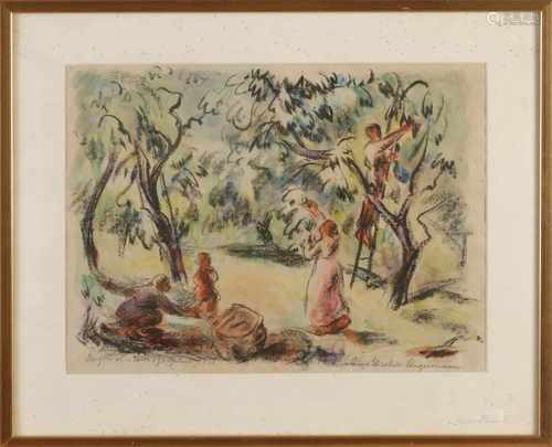 Anna Elizabeth Angermann. 1921. Lithography. Fruit harvest. Lithograph on paper. Dimensions: H 28