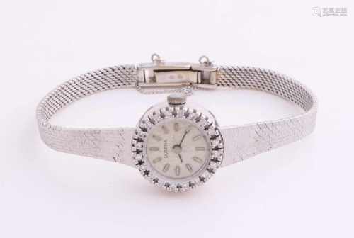 White gold ladies watch, 585/000, Dugena brand, with diamond. Watch with round case, ø18 mm, in