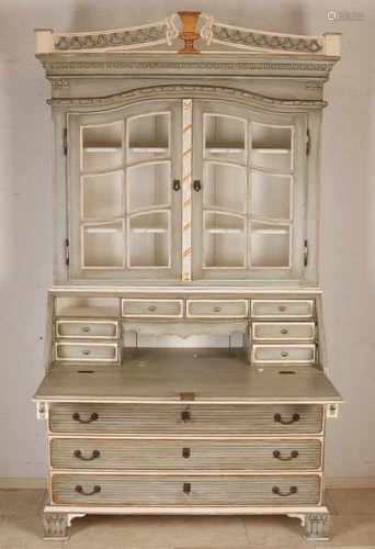 Polychrome Louis XVI style schrijfsecretaire. Two-piece. Style furniture to old model. Second half