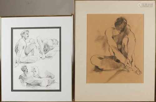 2x H. Euverman. 1918 - 1994. Twice nude compositions. Drawings on paper. Size: 40-45 cm. In good