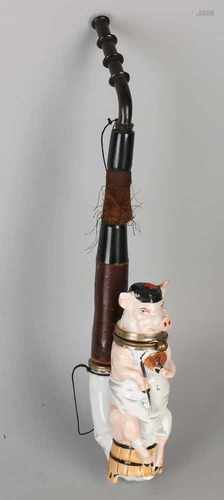 Antique porcelain pipe with pig. Jest pipe. One ear damage. Circa 1880. Dimensions: L 28 cm. In fair