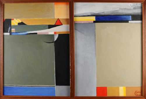 Dirkjan Ripple. 1932 - 2013. Two hatch. Abstract landscapes. Oil paint on panel. Size: 80 x H, B