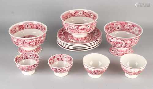 Lot antique Petrus Regout Maastricht crockery. Decor Tea Drinker. Circa 1890. Some damage. Size: 6-