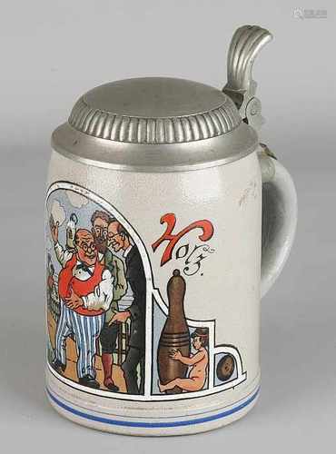 Antique German Art Nouveau stoneware 'Jest' tankard. Noticed. Circa 1915. Dimensions: H 16 cm. In